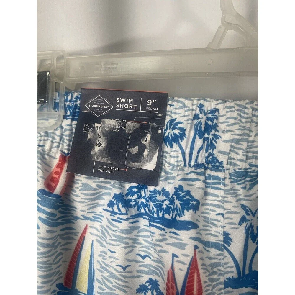 St John’s Bay Blue Sailboat Swim Short 9” Inseam Sz XXL New